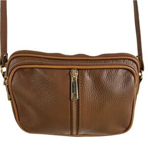 Stella Biana Italy Triple Compartment Brown & Tan Leather Crossbody Shoulder Bag